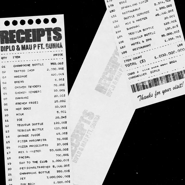 Artwork design for Diplo & Mau P ft. Gunna "Receipts"