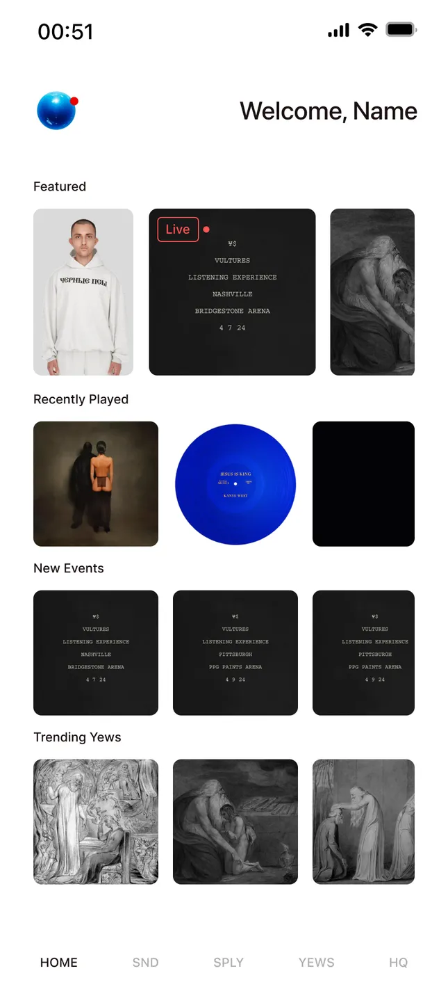 YZY app mobile UI pages
