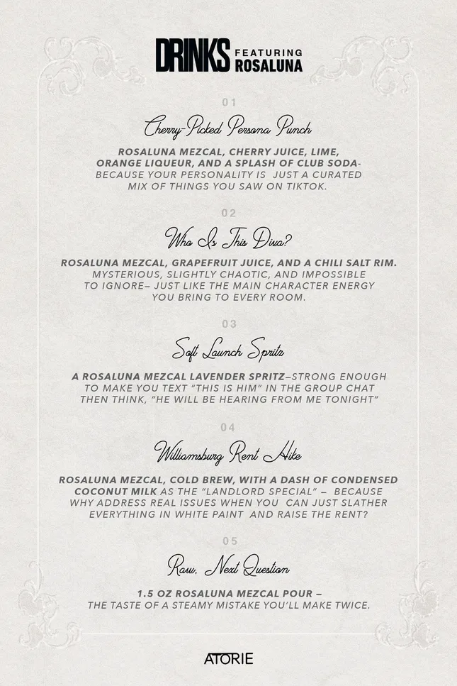 ATORIE After Party Drink Menu