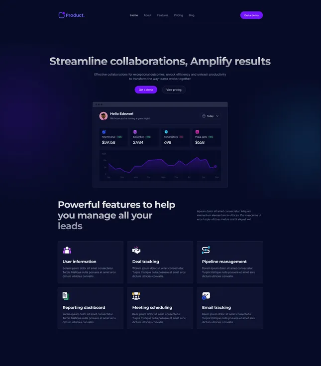 SAAS e commerce Landing page