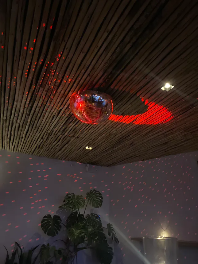 24 inch Hemisphere Rose Gold Disco Ball with built in motor for Coral Club in East Nashville
