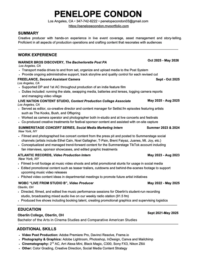 Film Reel + Resume