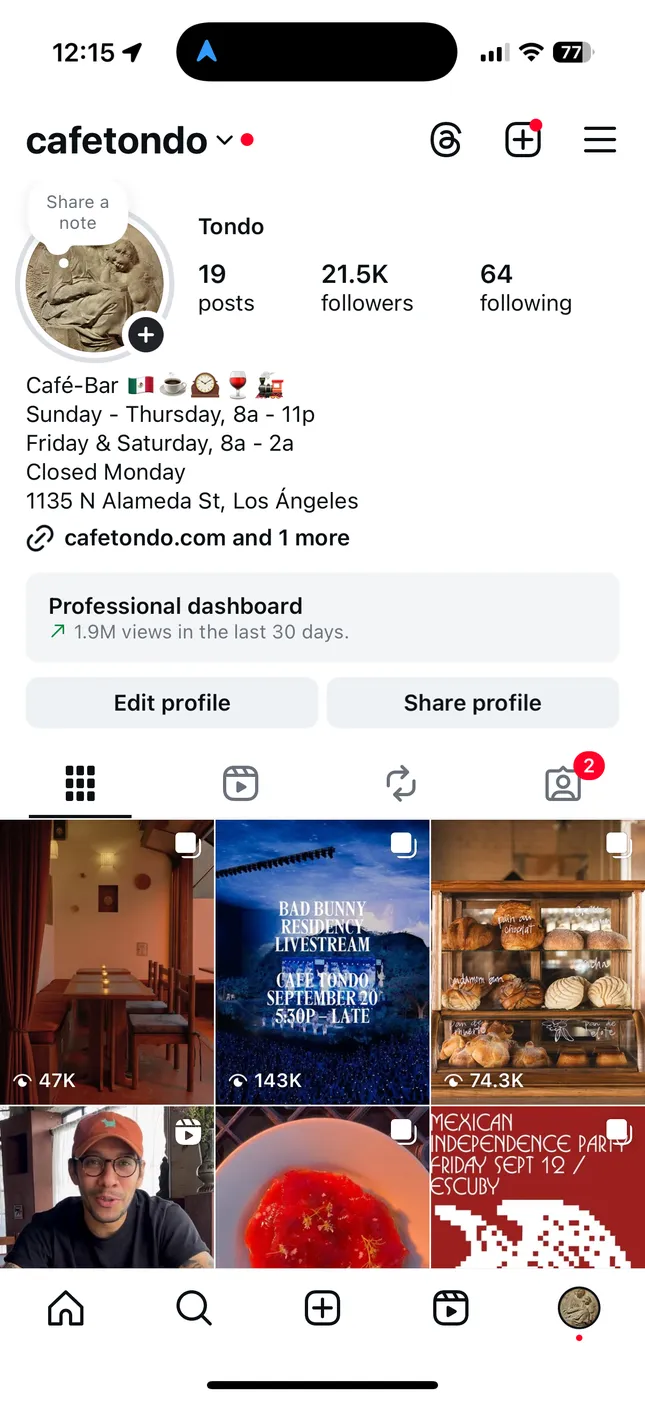 Cafe Tondo Social Media Comms