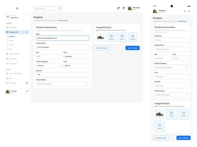 Web Design for an E-Commerce.