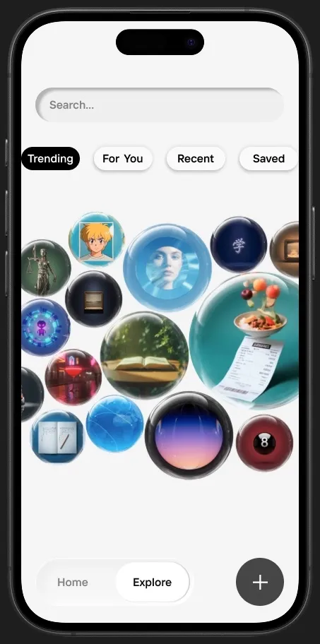 An exploration of form and UI design of  Wabi AI explore page on mobile