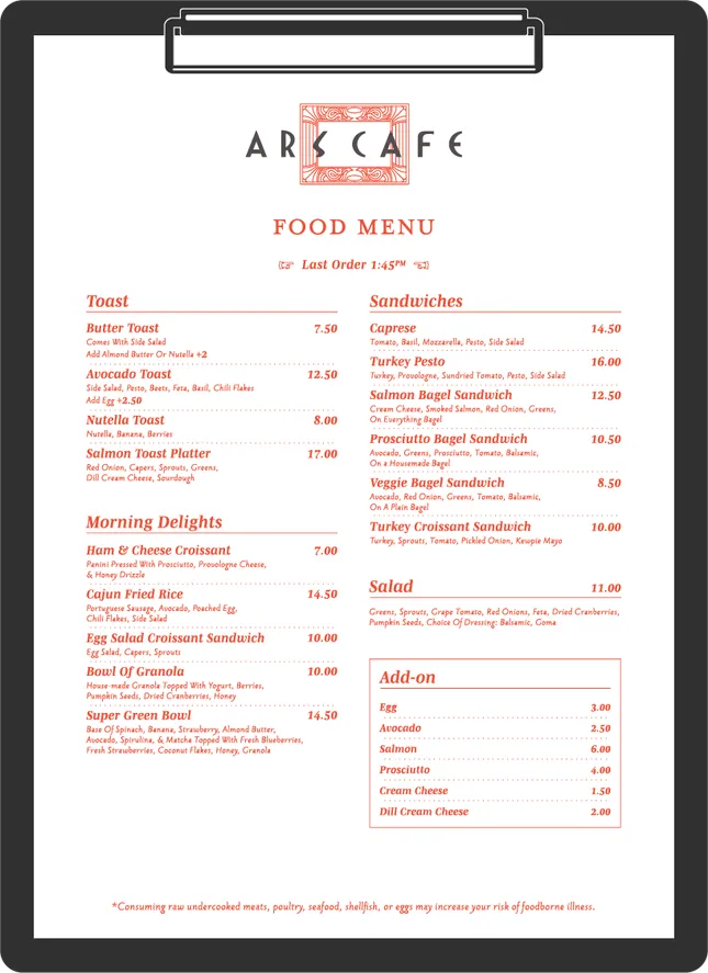 Ars Cafe Menus