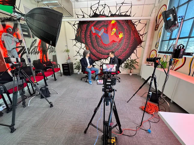 Dave's hot Chicken headquarter Podcast set up