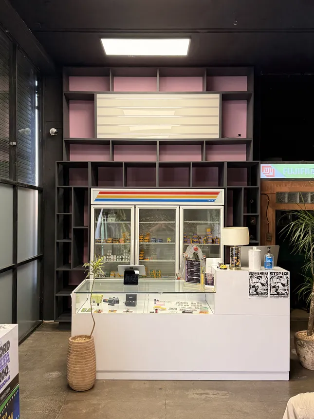 Storefront Shelving Unit Backdrop for Last Good Film Lab