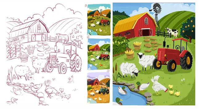 Cover art and full page illustrations for children’s activity books