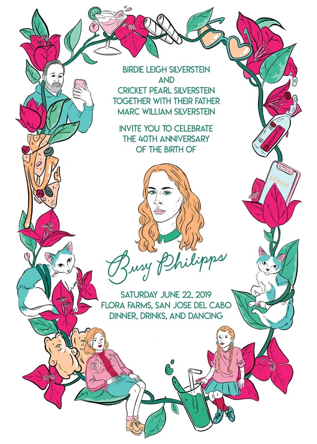 Invitation design for Busy Philipps’s 40th Birthday Party