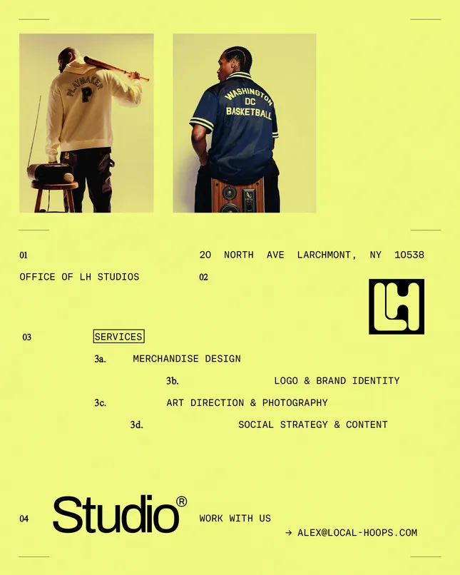 LH Studio logo + wordmark, social system