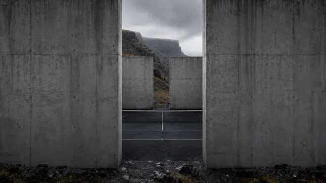 Brutalist tennis court