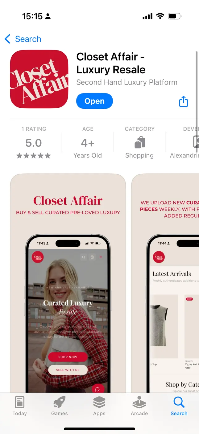 App & Website development for Closet Affair